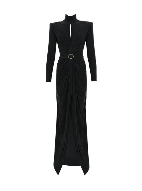 Abito Red Carpet in cupro con drappeggio e accessorio Elisabetta Franchi | ABR0656E2110